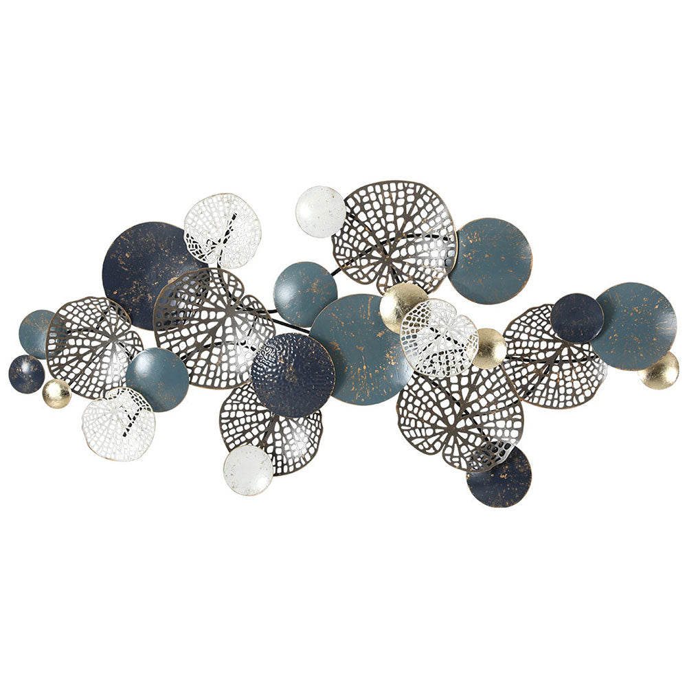 3D Wall Art: Artiss Metal Wall Art Hanging Sculpture 132cm Home Decor Leaf Circles Blue