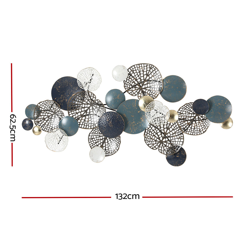 3D Wall Art: Artiss Metal Wall Art Hanging Sculpture 132cm Home Decor Leaf Circles Blue