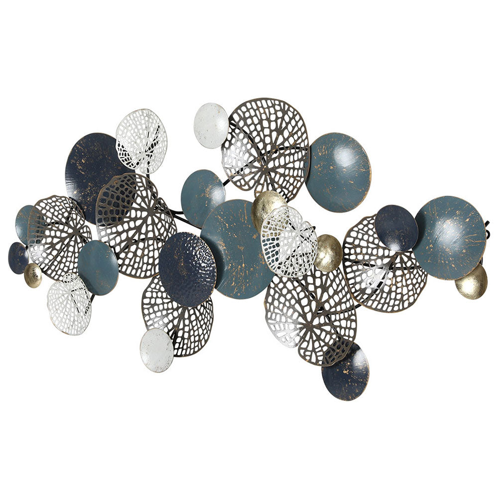 3D Wall Art: Artiss Metal Wall Art Hanging Sculpture 132cm Home Decor Leaf Circles Blue