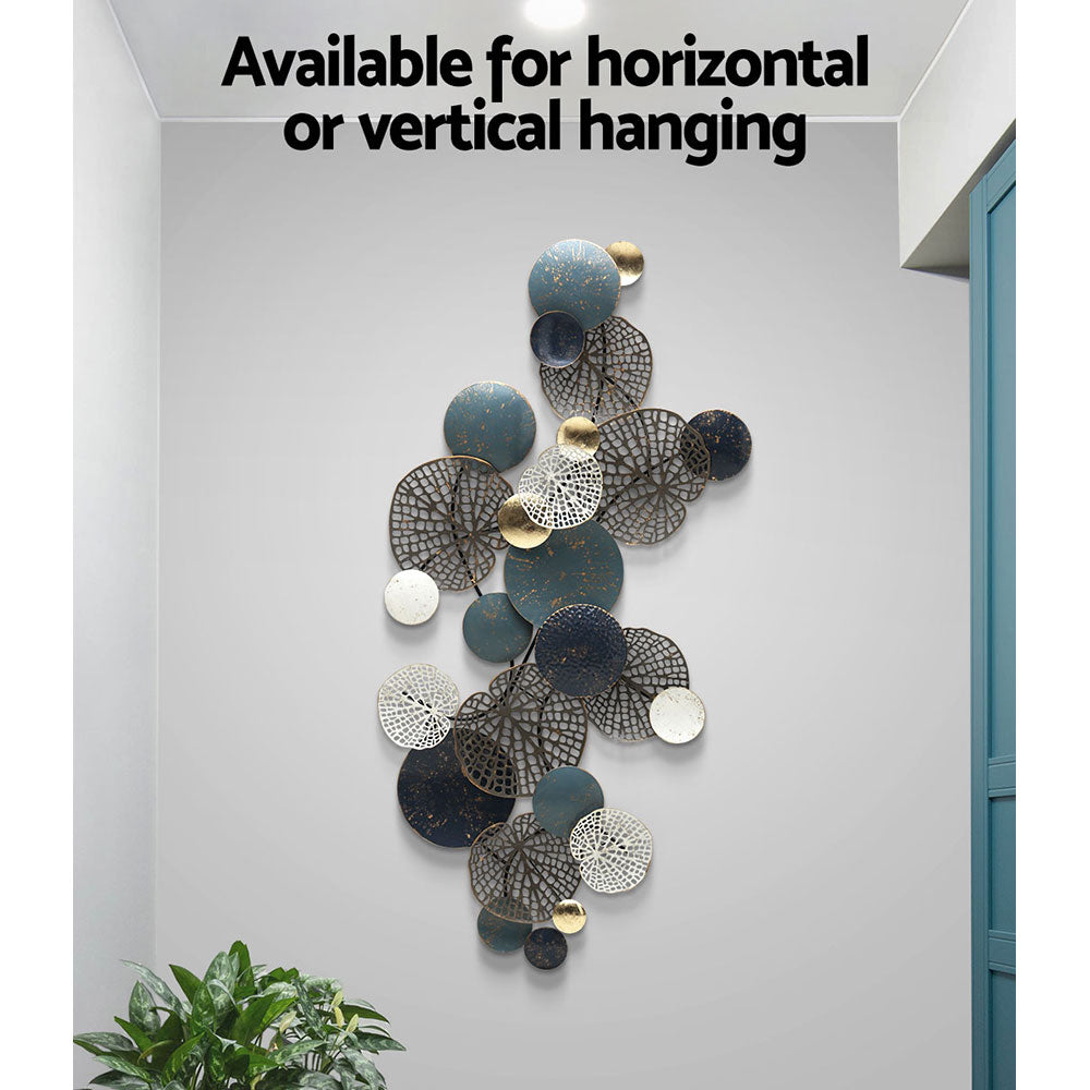 3D Wall Art: Artiss Metal Wall Art Hanging Sculpture 132cm Home Decor Leaf Circles Blue