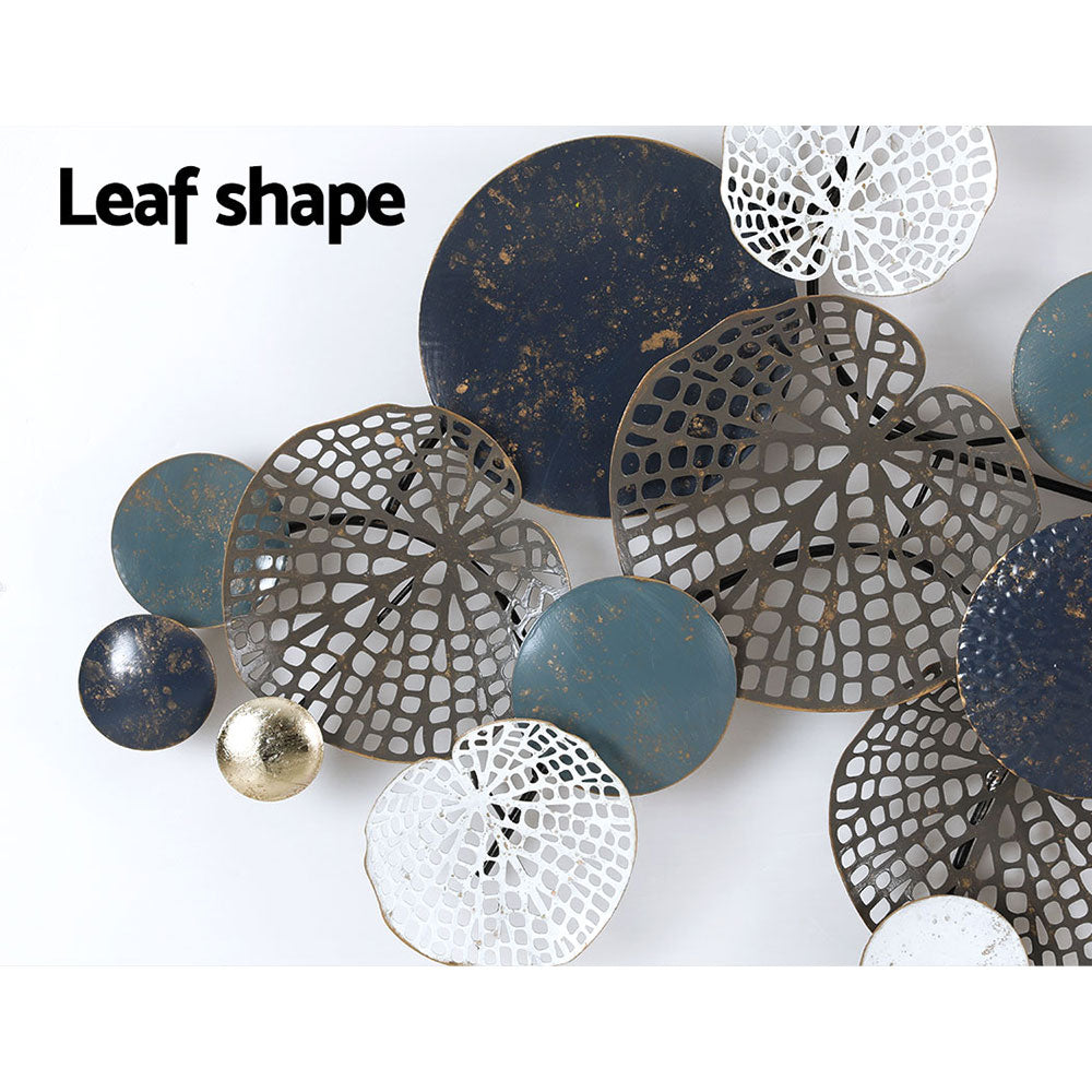 3D Wall Art: Artiss Metal Wall Art Hanging Sculpture 132cm Home Decor Leaf Circles Blue