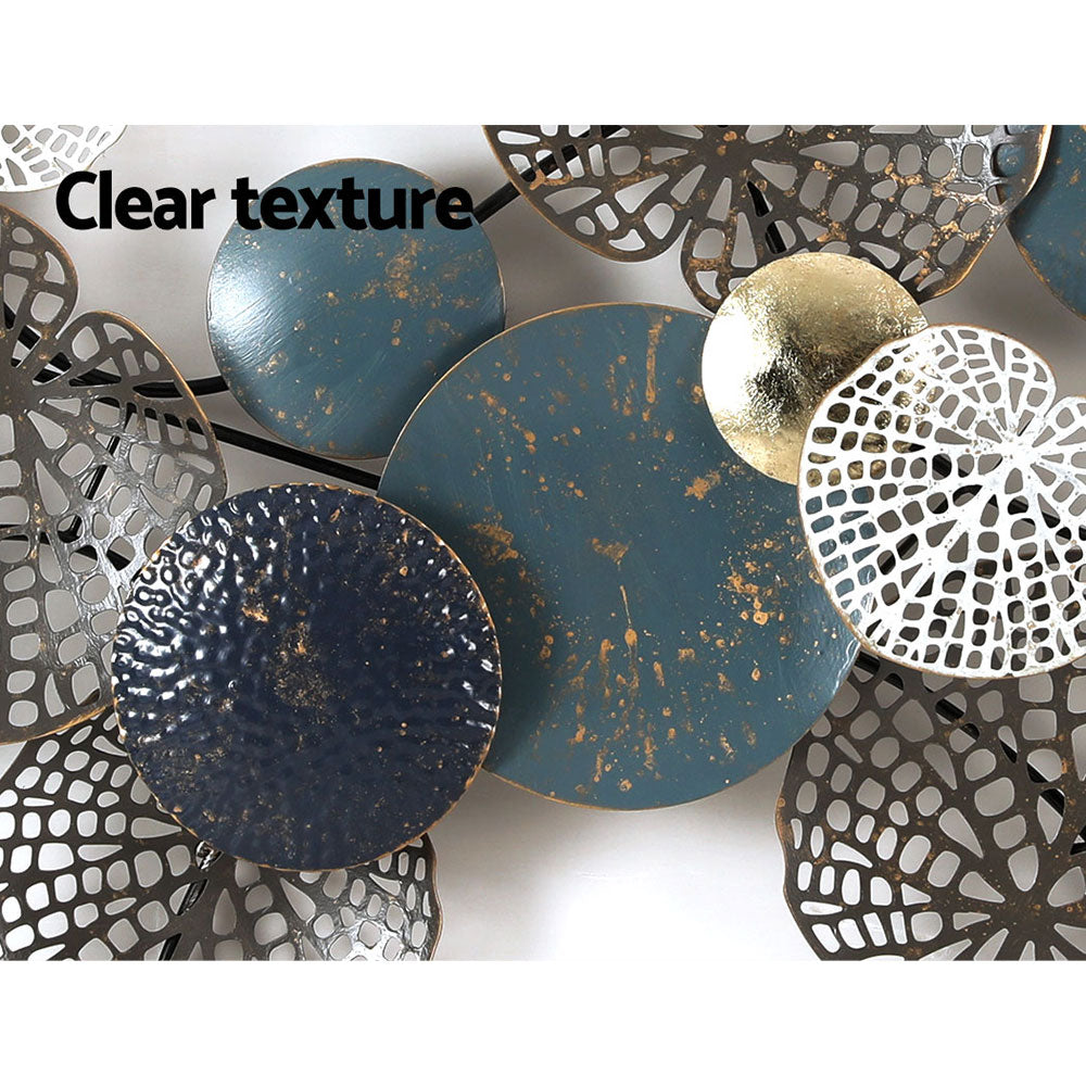 3D Wall Art: Artiss Metal Wall Art Hanging Sculpture 132cm Home Decor Leaf Circles Blue