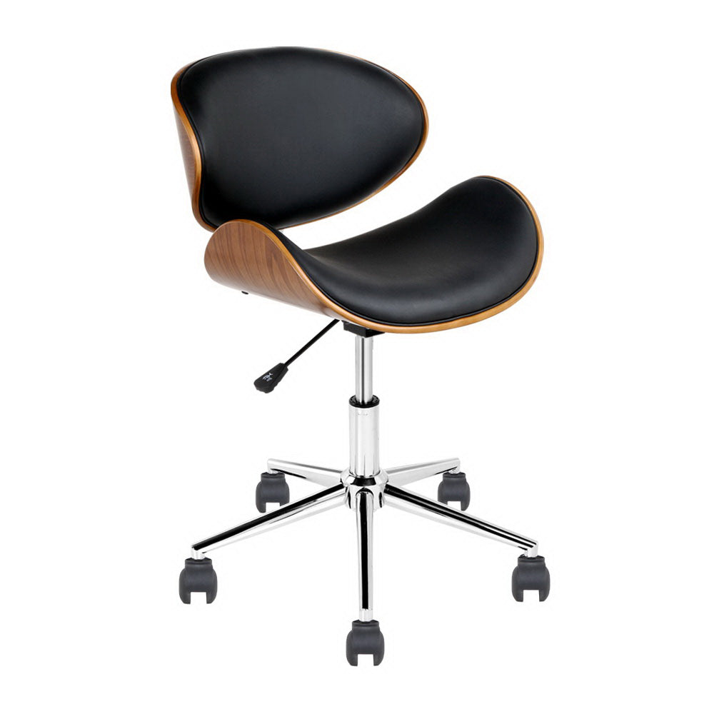 Office & Desk Chairs: Artiss Wooden Office Chair Leather Seat Black
