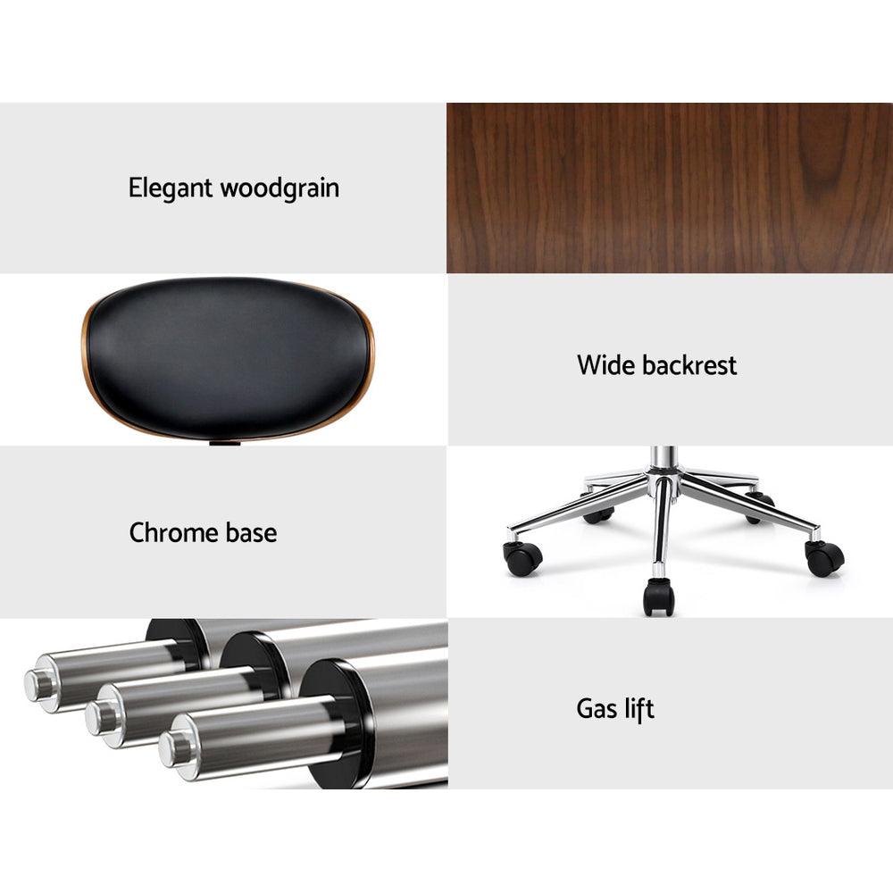 Office & Desk Chairs: Artiss Wooden Office Chair Leather Seat Black
