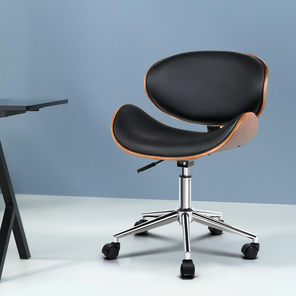 Office & Desk Chairs: Artiss Wooden Office Chair Leather Seat Black