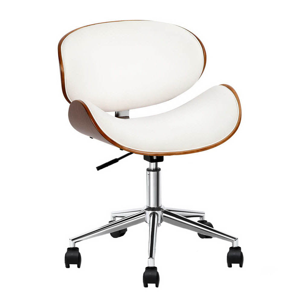 Office & Desk Chairs: Artiss Wooden Office Chair Leather Seat White