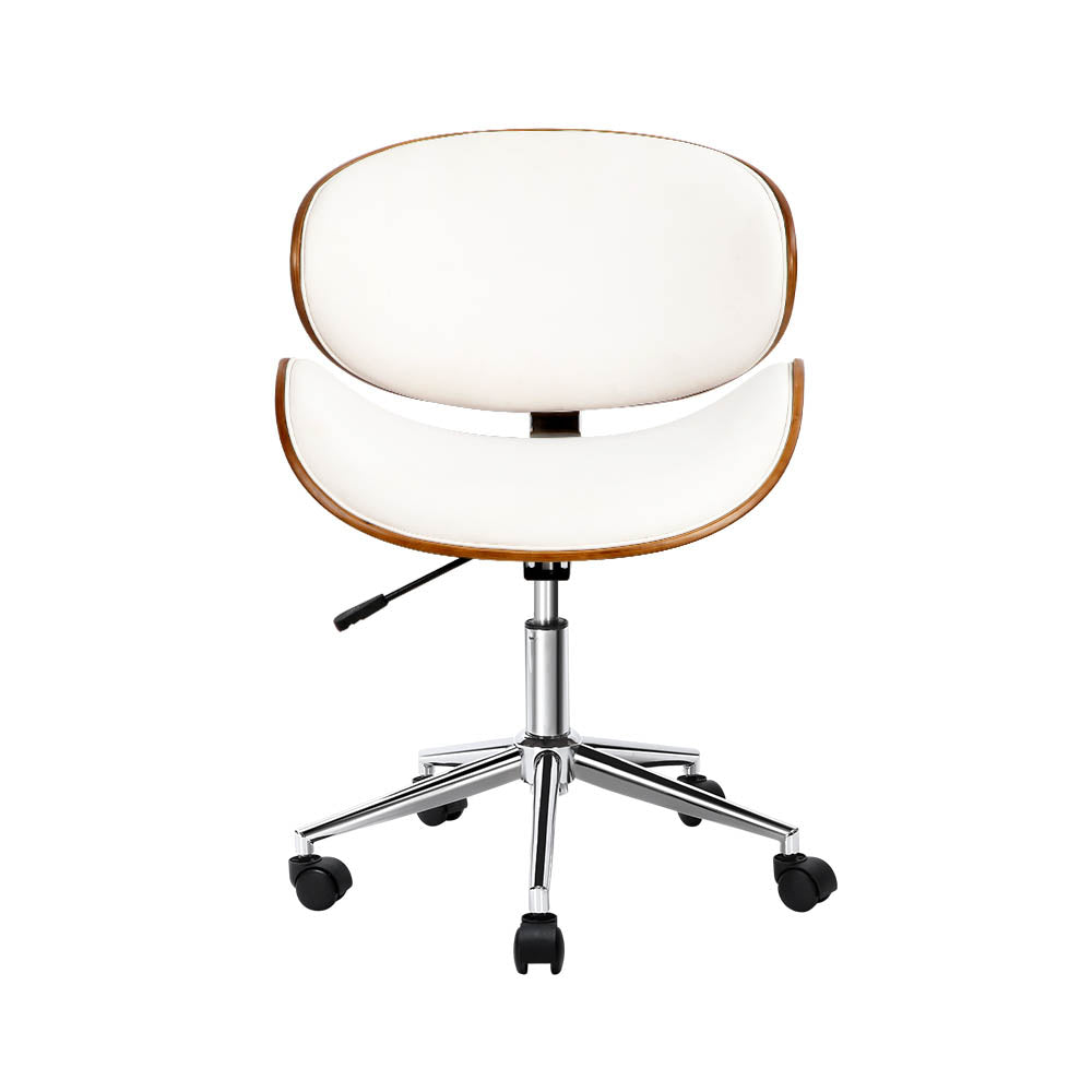 Office & Desk Chairs: Artiss Wooden Office Chair Leather Seat White