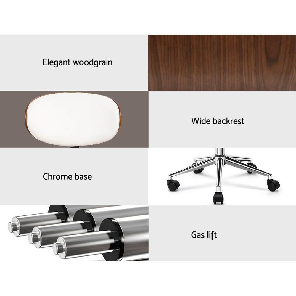 Office & Desk Chairs: Artiss Wooden Office Chair Leather Seat White