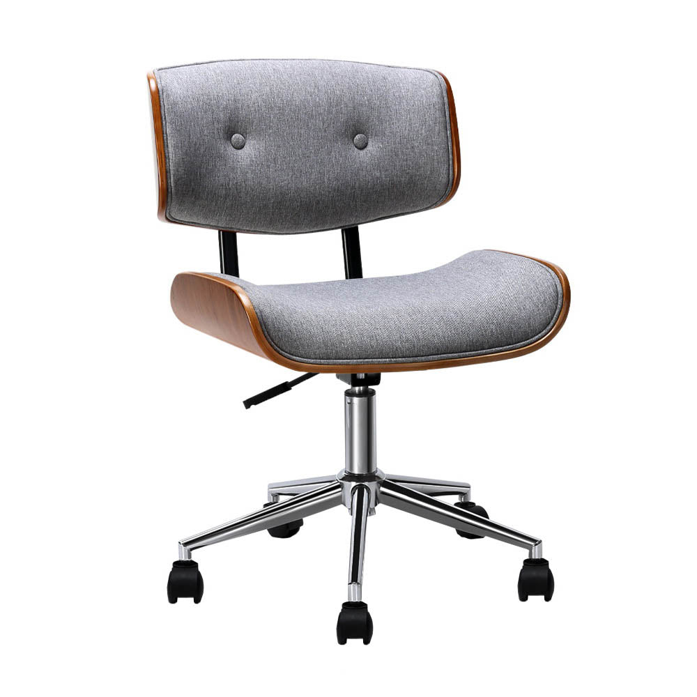 Office & Desk Chairs: Artiss Wooden Office Chair Fabric Seat Grey
