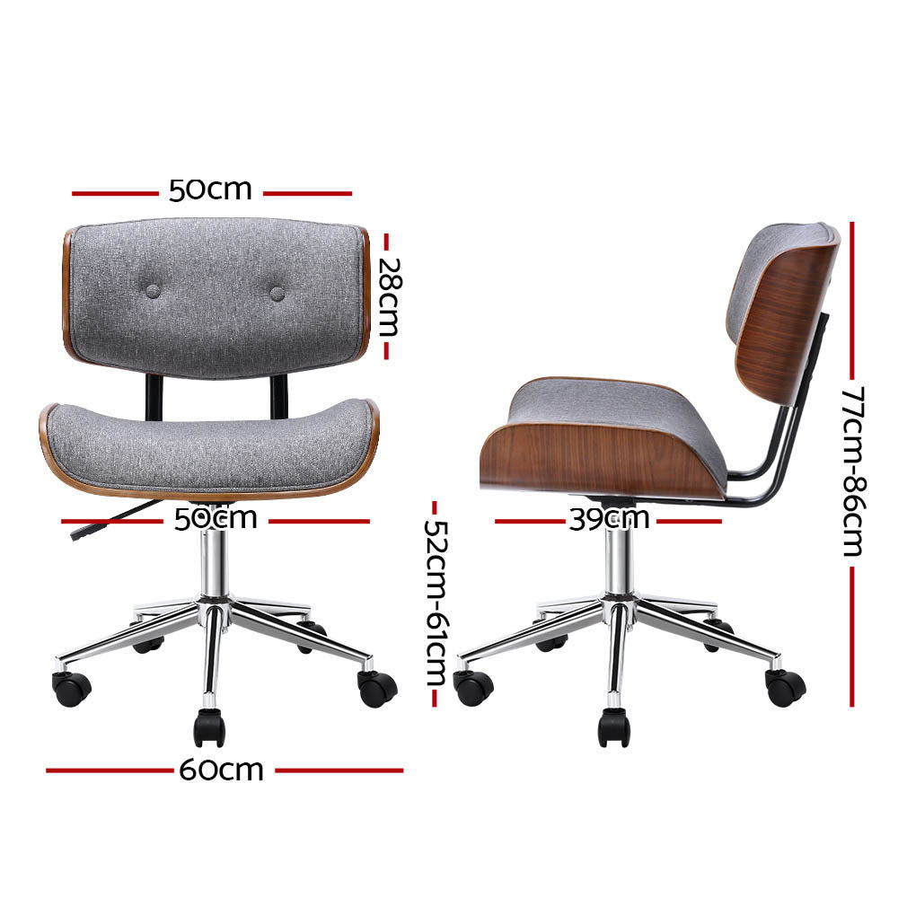 Office & Desk Chairs: Artiss Wooden Office Chair Fabric Seat Grey