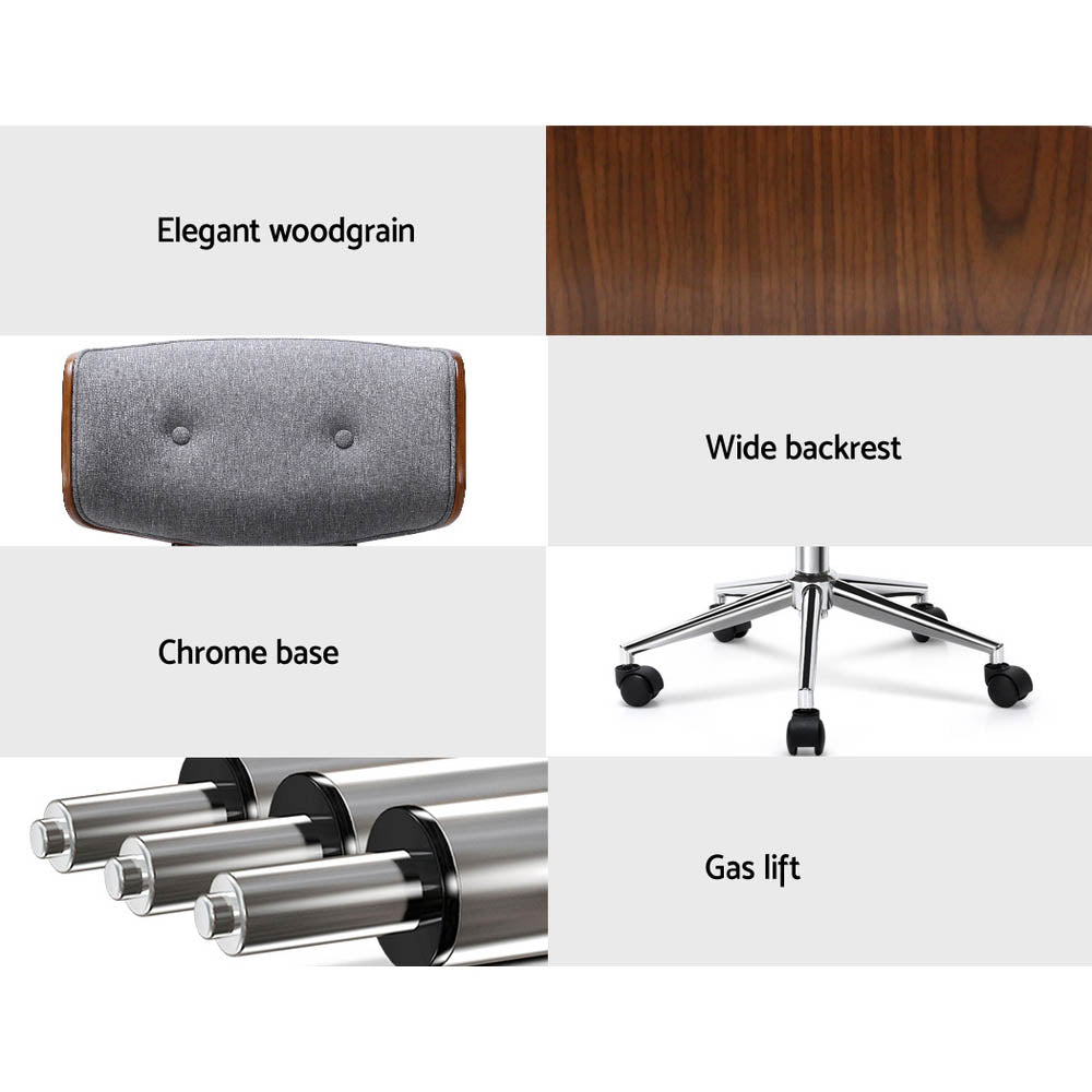 Office & Desk Chairs: Artiss Wooden Office Chair Fabric Seat Grey