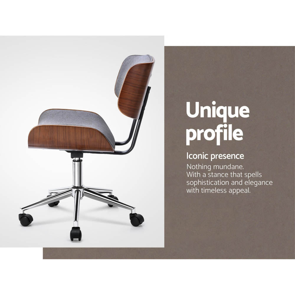 Office & Desk Chairs: Artiss Wooden Office Chair Fabric Seat Grey
