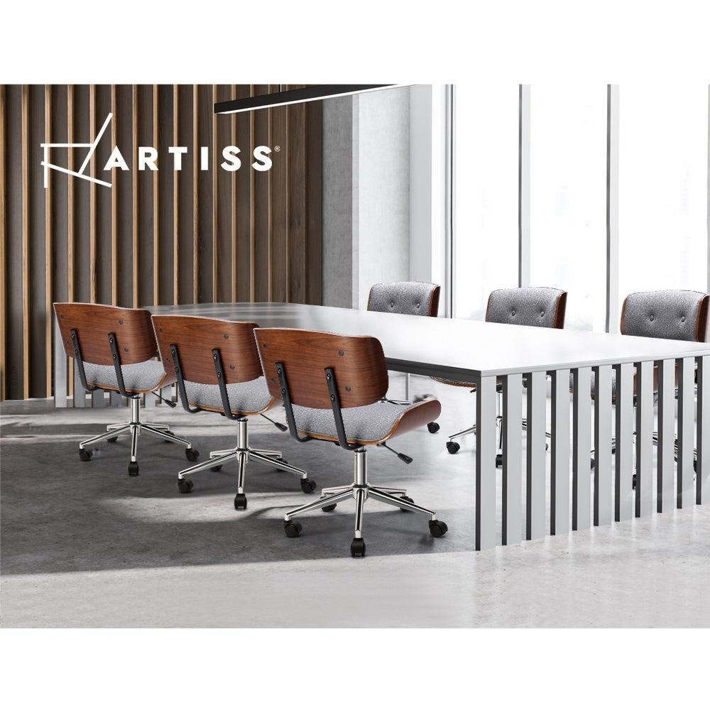 Office & Desk Chairs: Artiss Wooden Office Chair Fabric Seat Grey