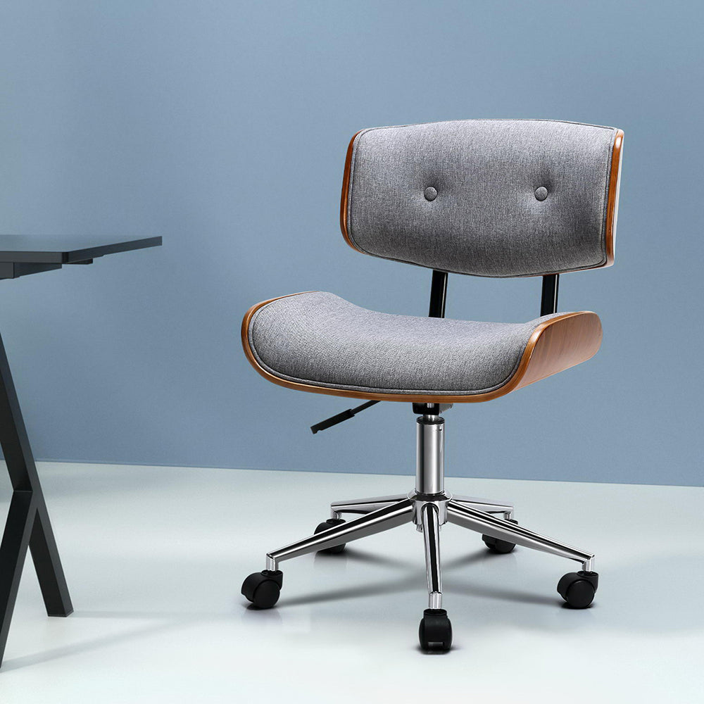 Office & Desk Chairs: Artiss Wooden Office Chair Fabric Seat Grey