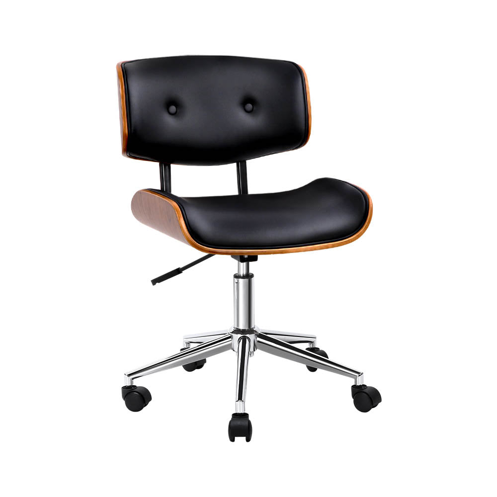 Office & Desk Chairs: Artiss Wooden Office Chair PU Seat Black Brown