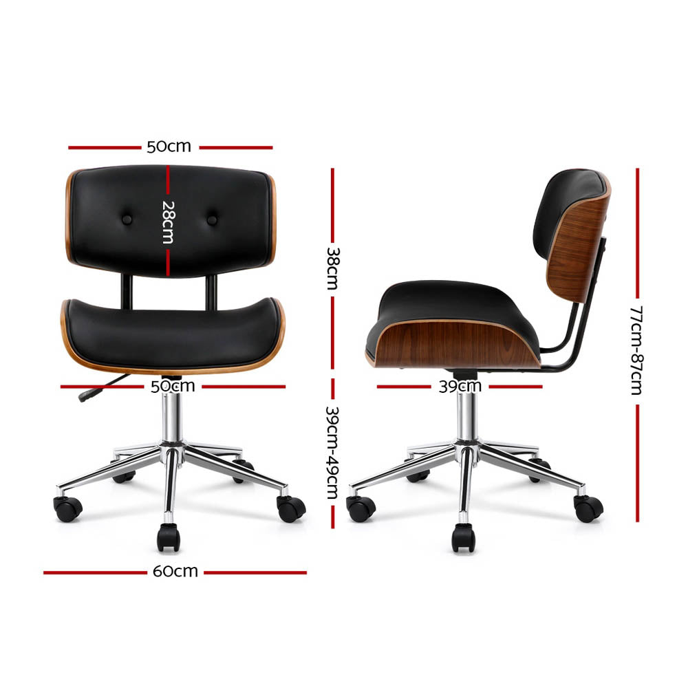 Office & Desk Chairs: Artiss Wooden Office Chair PU Seat Black Brown