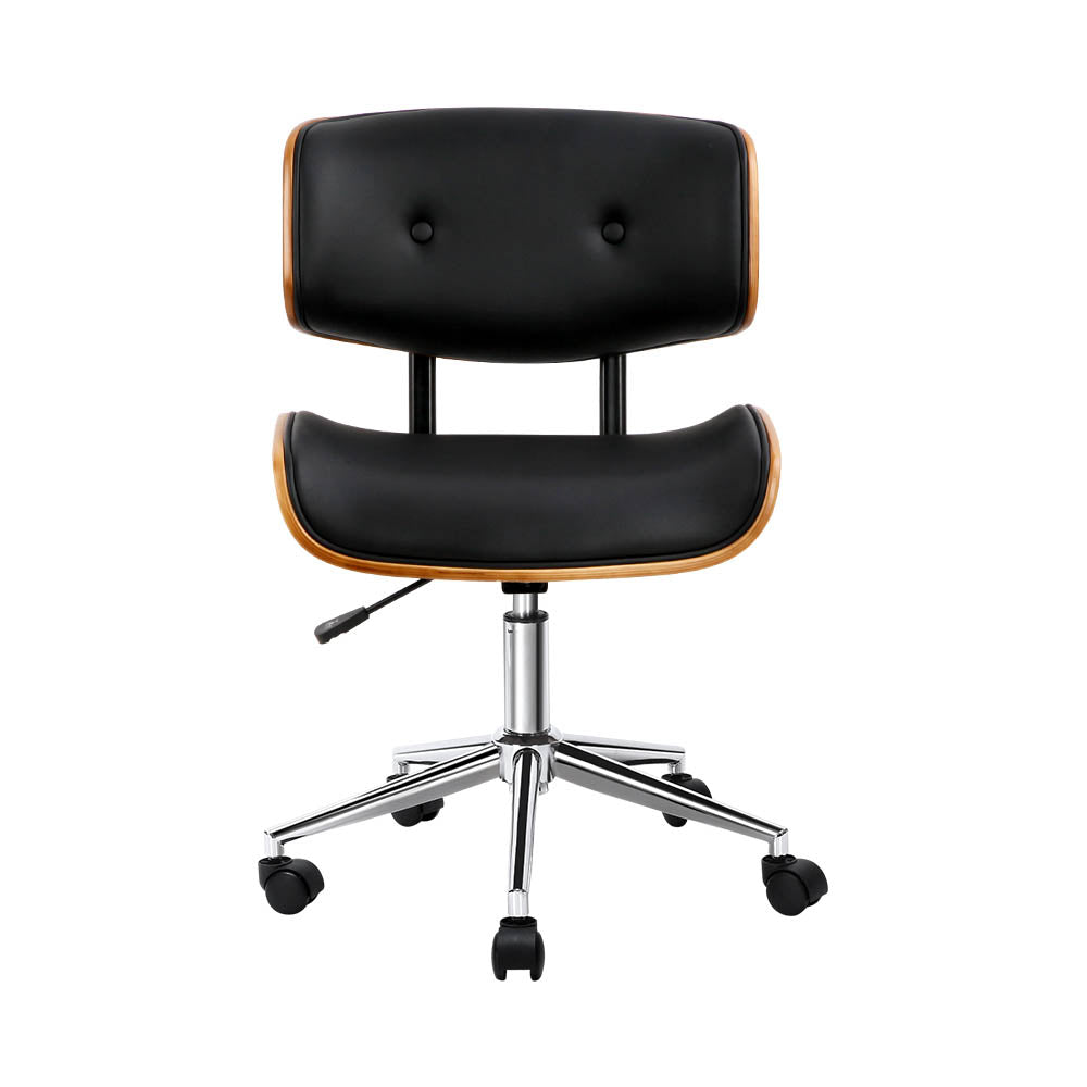 Office & Desk Chairs: Artiss Wooden Office Chair PU Seat Black Brown
