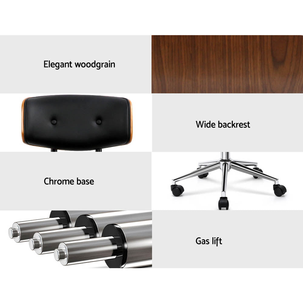 Office & Desk Chairs: Artiss Wooden Office Chair PU Seat Black Brown
