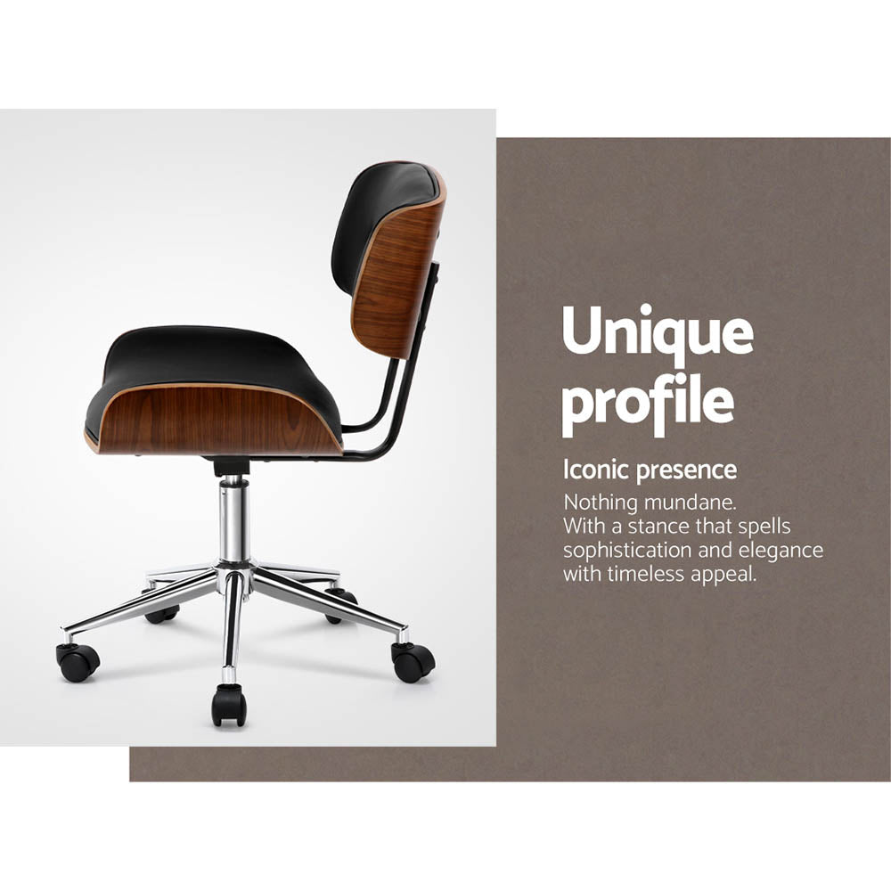Office & Desk Chairs: Artiss Wooden Office Chair PU Seat Black Brown