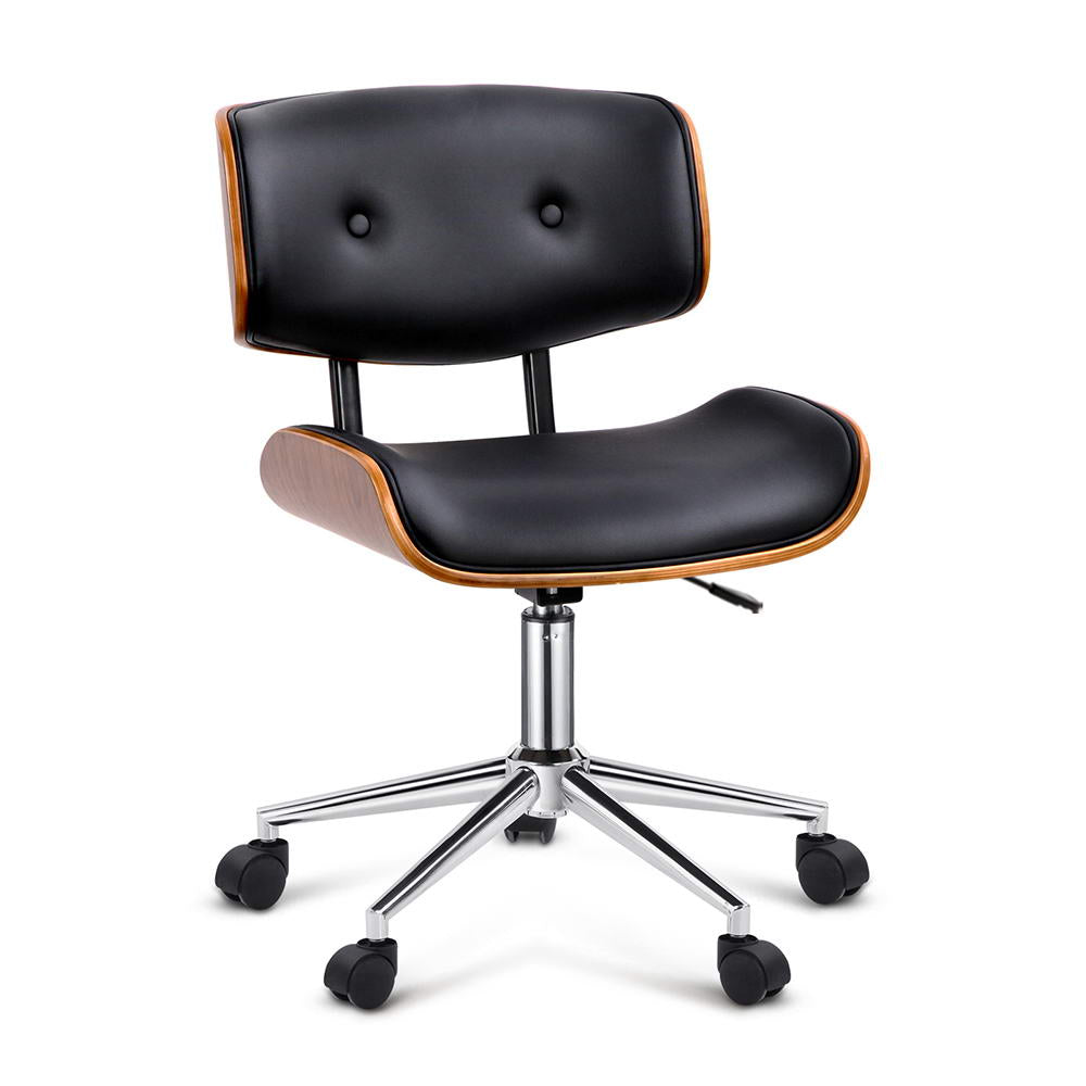 Office & Desk Chairs: Artiss Wooden Office Chair PU Seat Black Brown