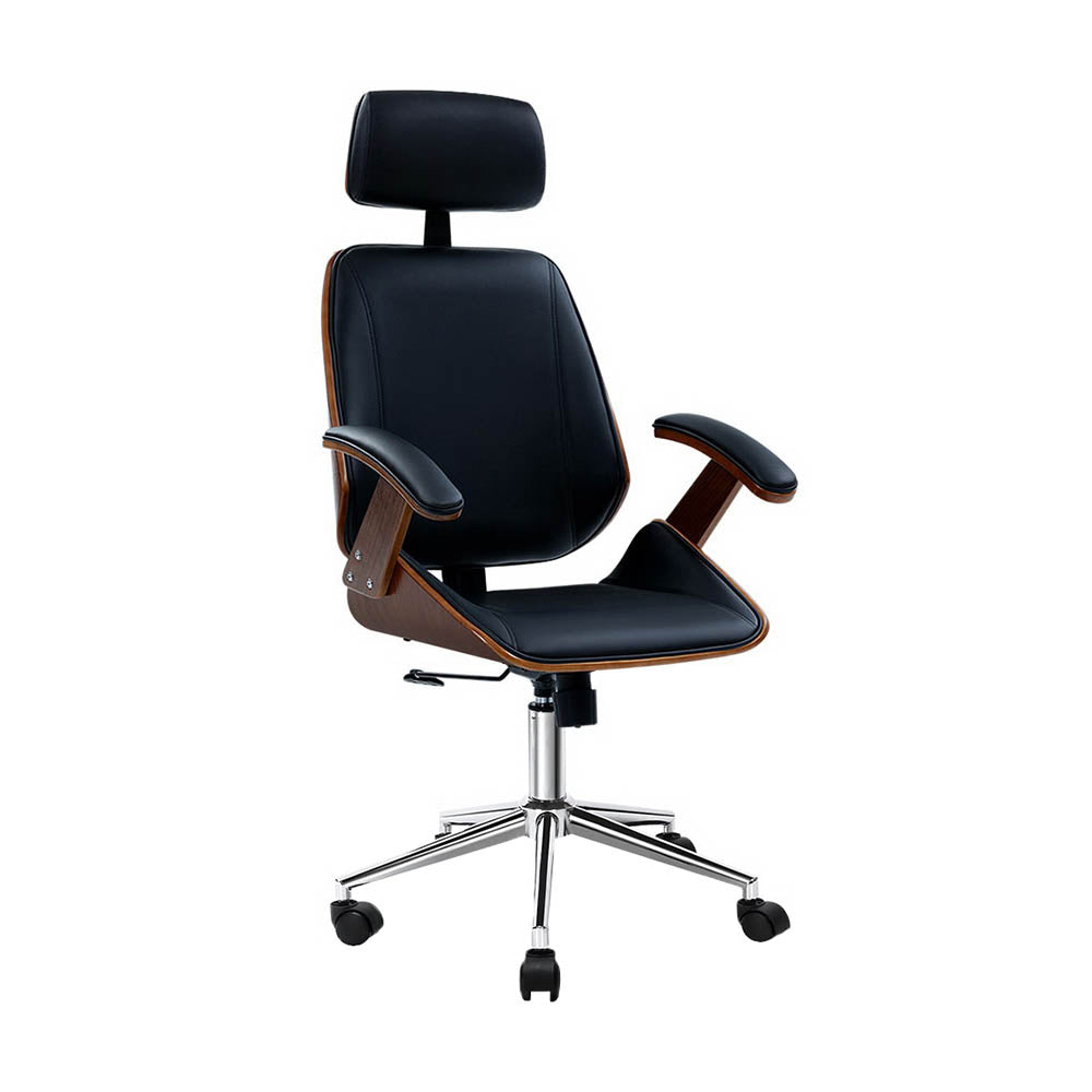 Office & Desk Chairs: Artiss Wooden Office Chair Leather Seat Black
