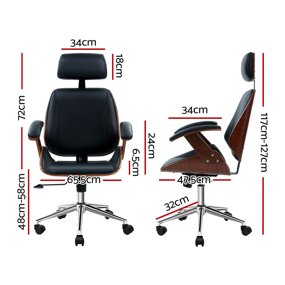 Office & Desk Chairs: Artiss Wooden Office Chair Leather Seat Black