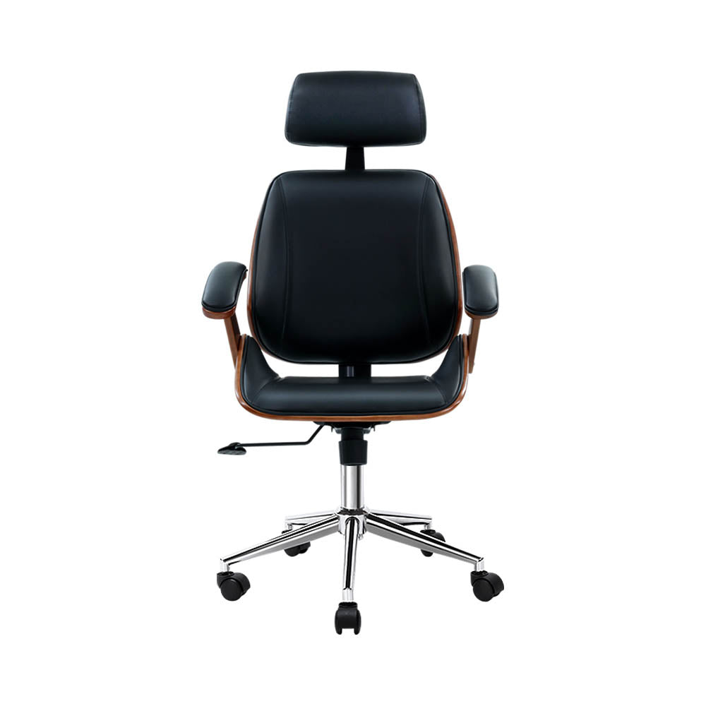 Office & Desk Chairs: Artiss Wooden Office Chair Leather Seat Black