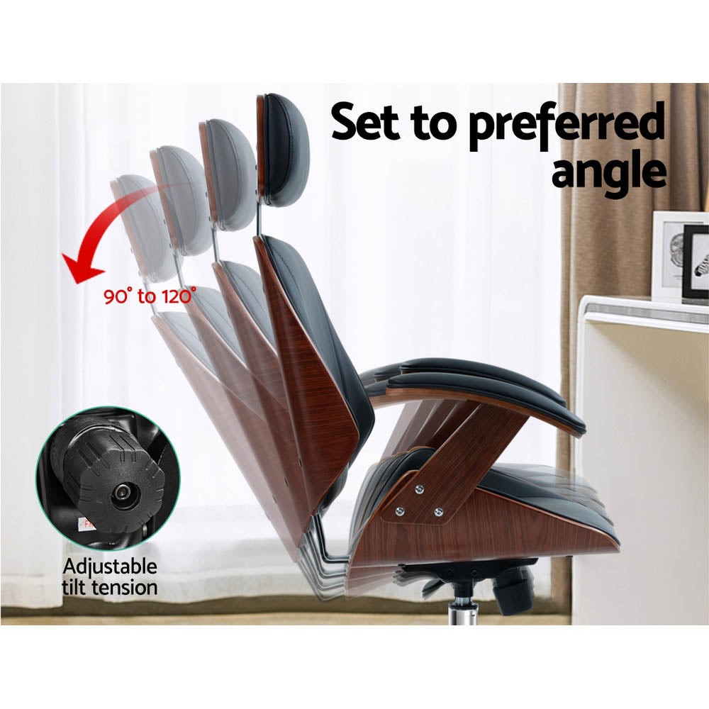 Office & Desk Chairs: Artiss Wooden Office Chair Leather Seat Black