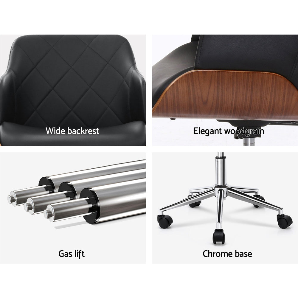 Office & Desk Chairs: Artiss Wooden Office Chair Fabric Seat Black