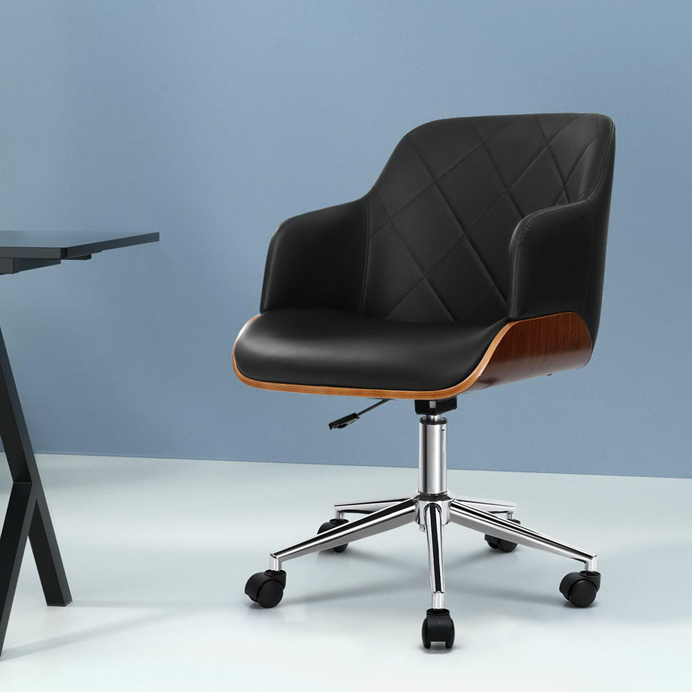 Office & Desk Chairs: Artiss Wooden Office Chair Fabric Seat Black