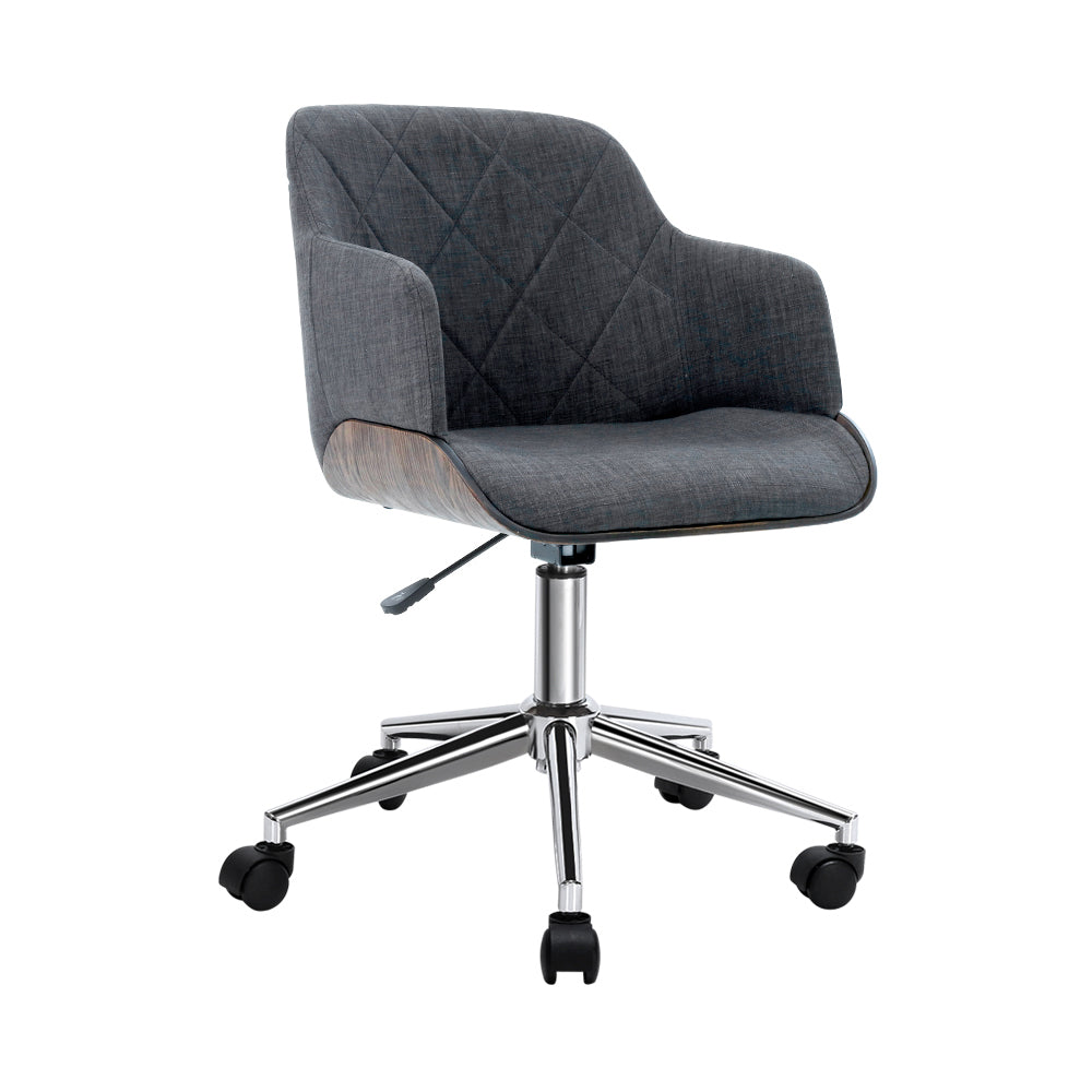Office & Desk Chairs: Artiss Wooden Office Chair Fabric Seat Grey