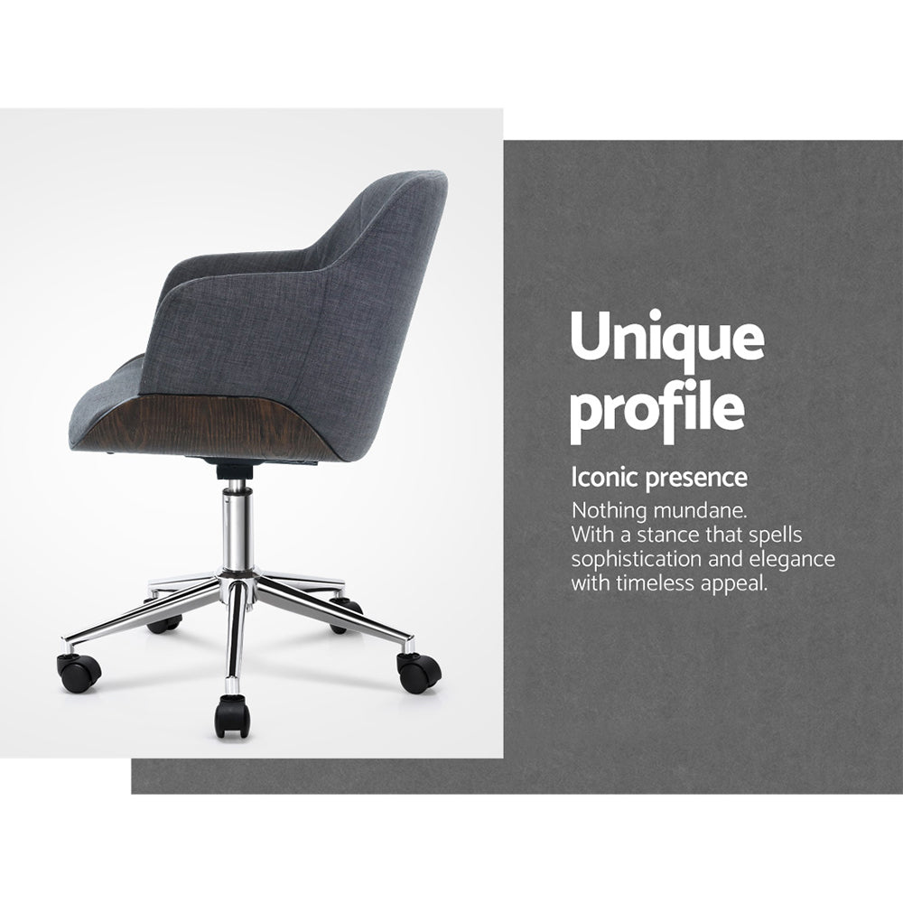 Office & Desk Chairs: Artiss Wooden Office Chair Fabric Seat Grey