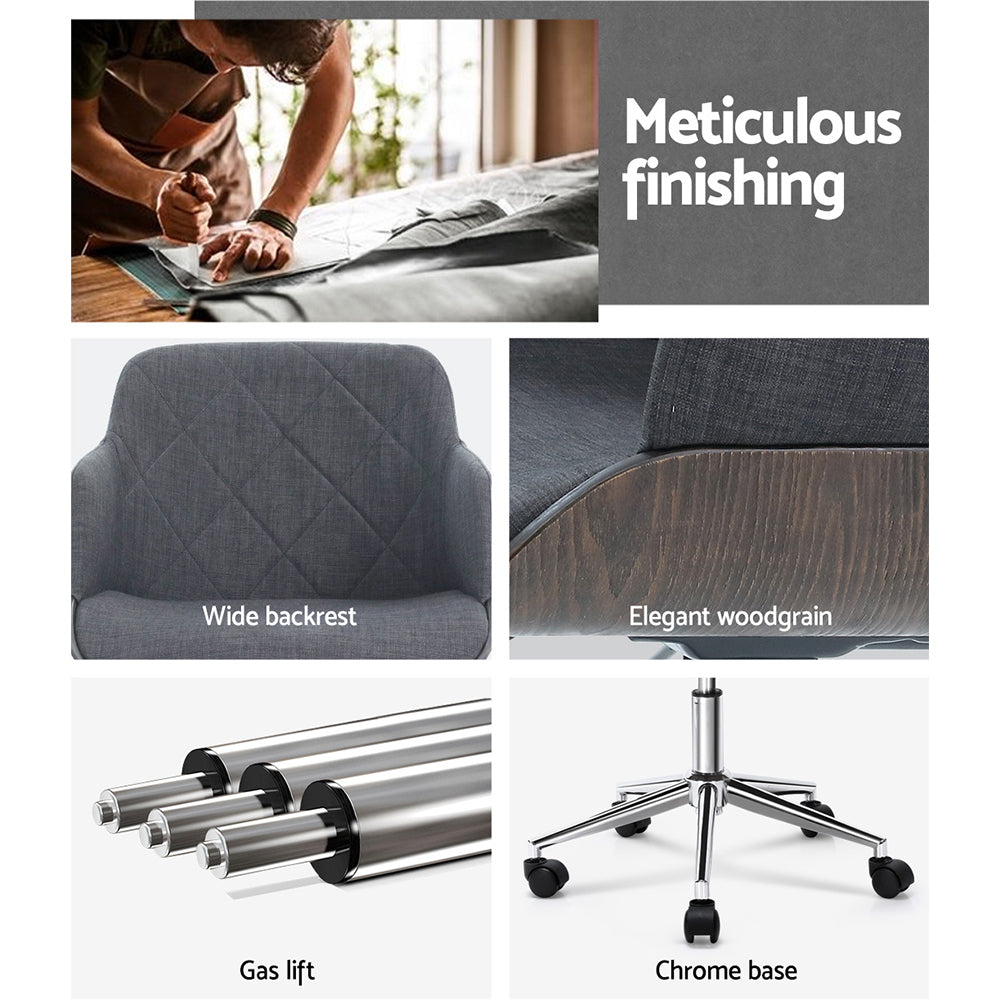 Office & Desk Chairs: Artiss Wooden Office Chair Fabric Seat Grey