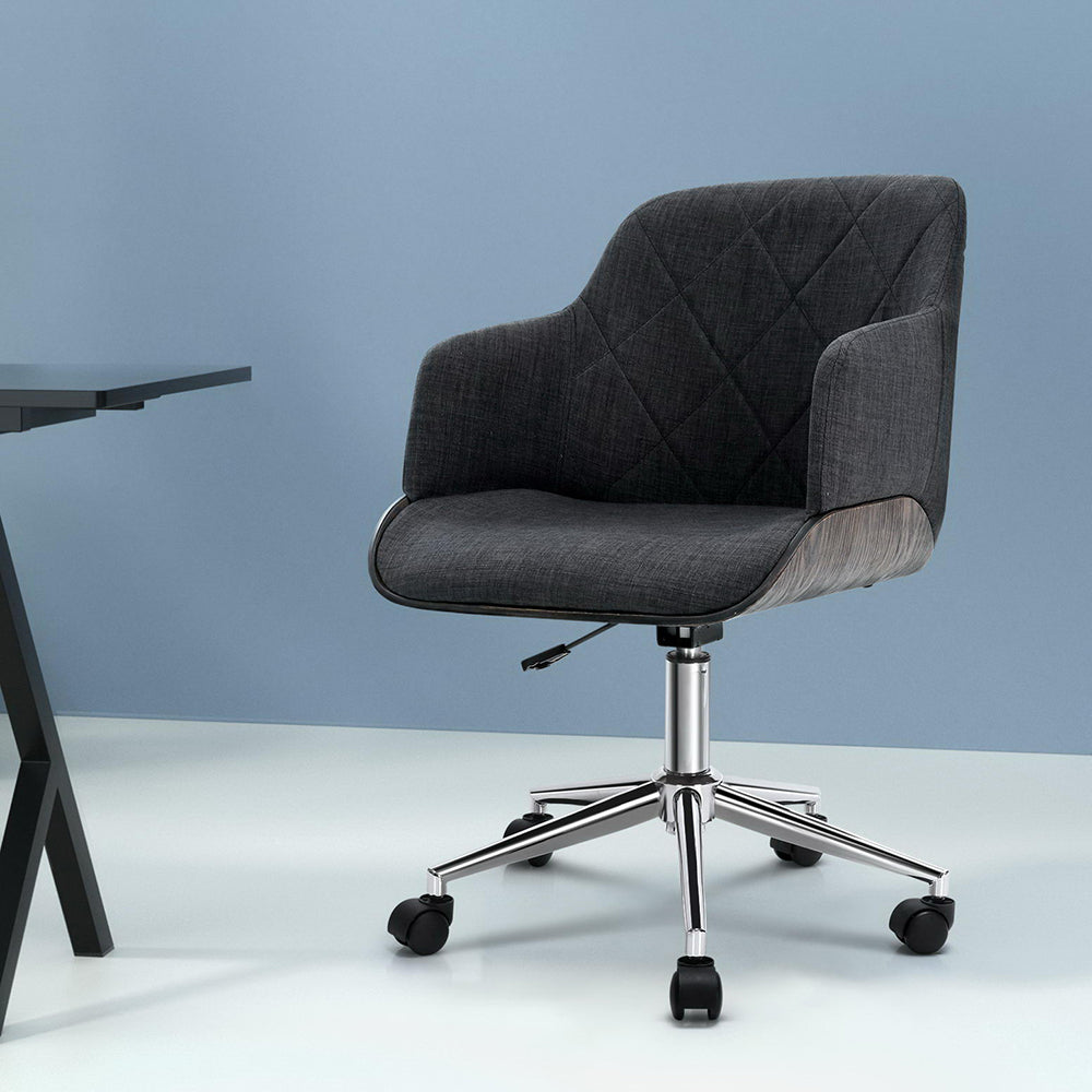 Office & Desk Chairs: Artiss Wooden Office Chair Fabric Seat Grey