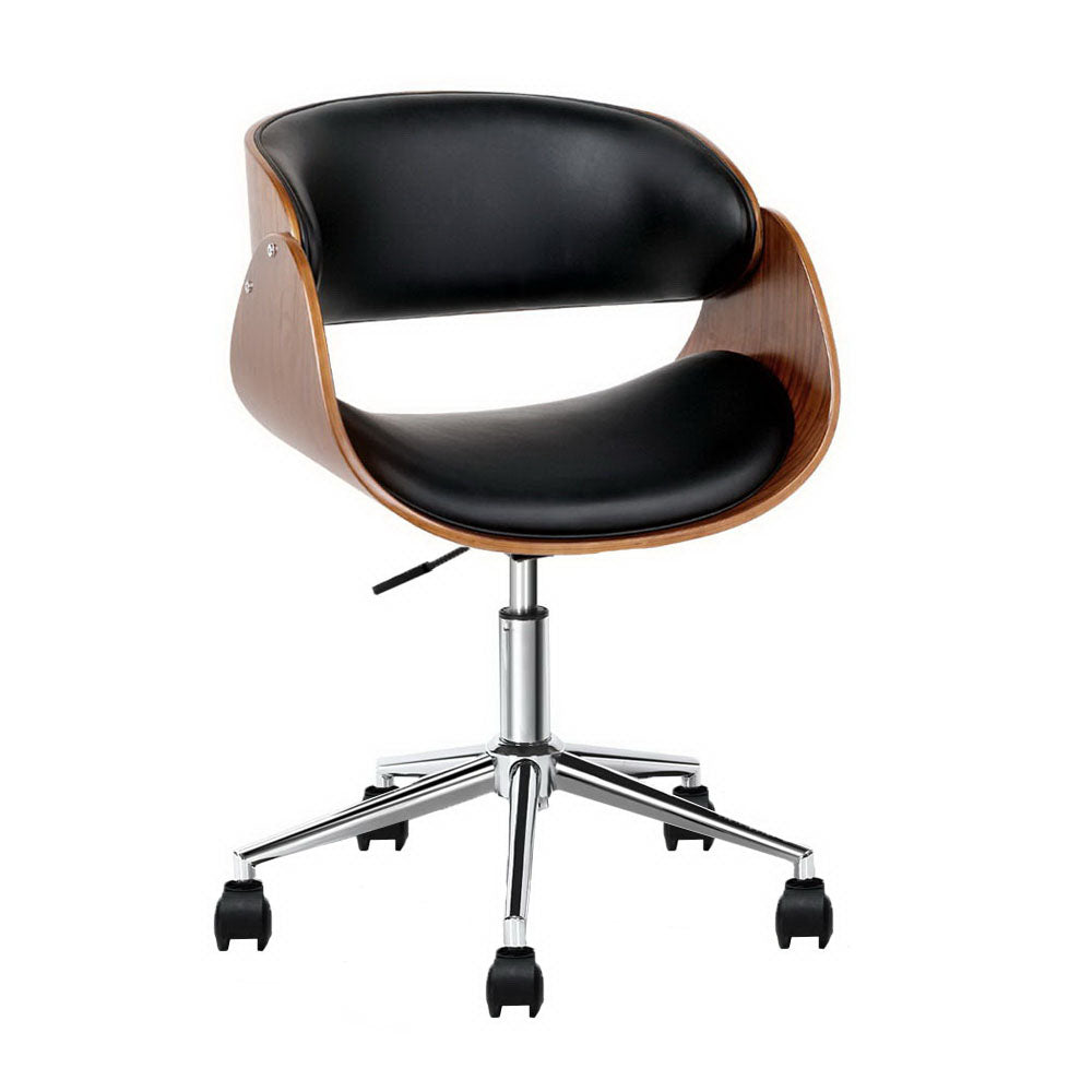 Office & Desk Chairs: Artiss Wooden Office Chair Leather Seat Black