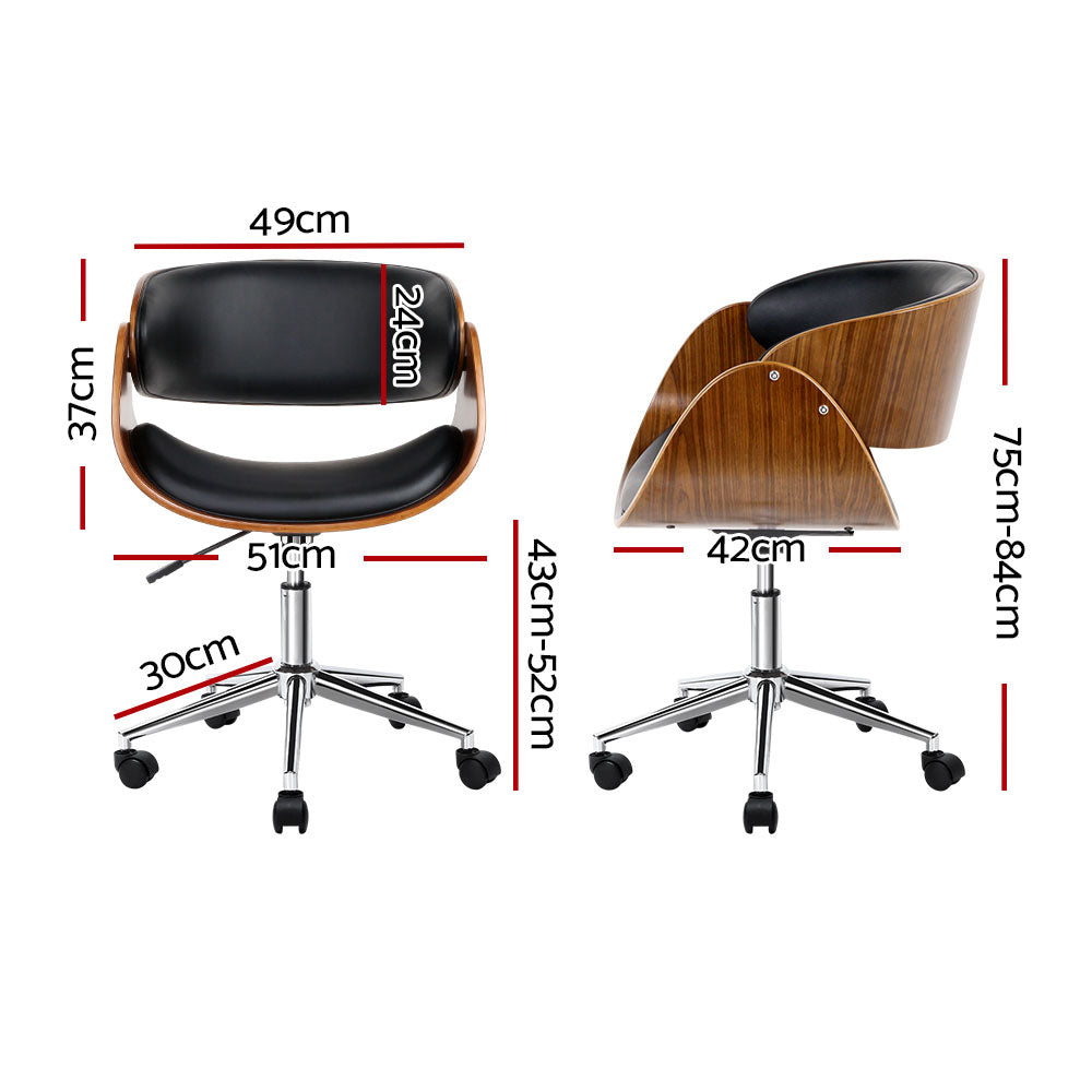 Office & Desk Chairs: Artiss Wooden Office Chair Leather Seat Black