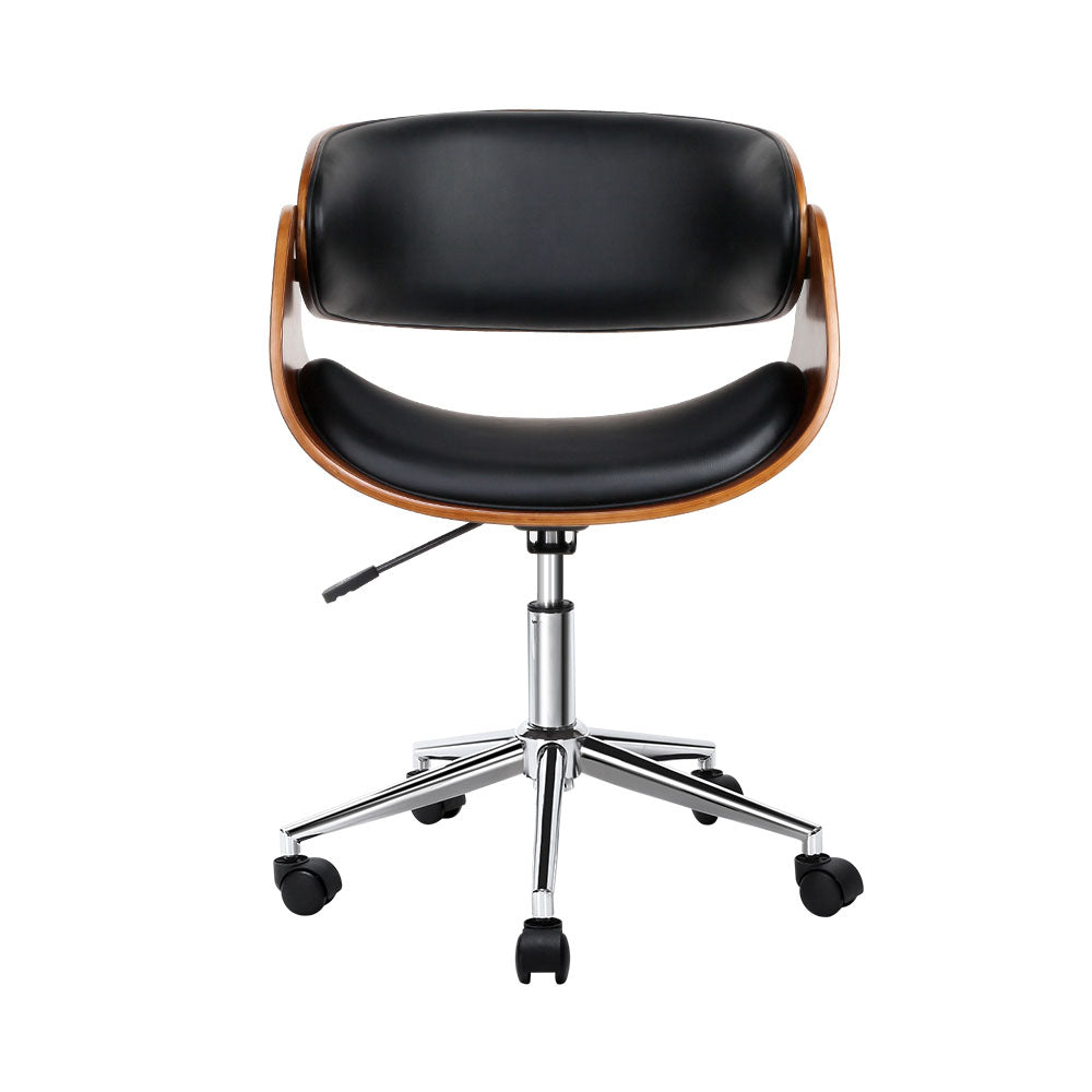 Office & Desk Chairs: Artiss Wooden Office Chair Leather Seat Black