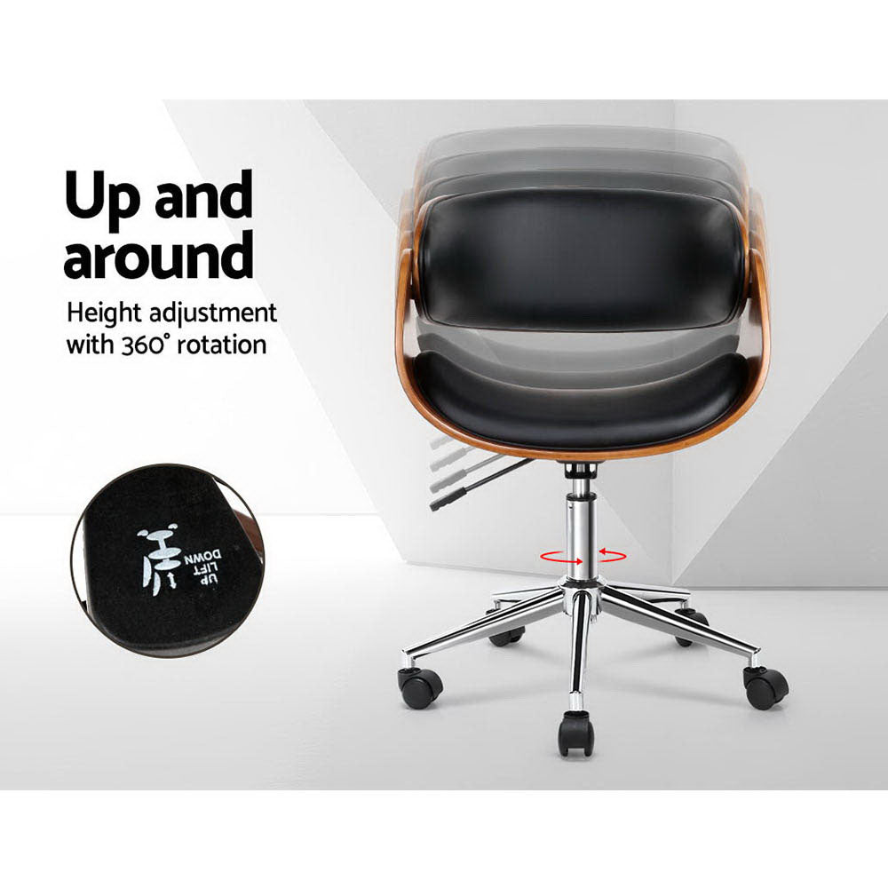 Office & Desk Chairs: Artiss Wooden Office Chair Leather Seat Black
