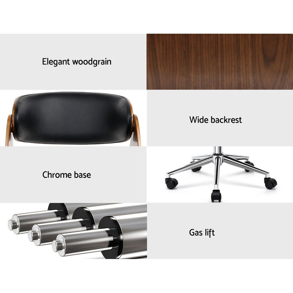 Office & Desk Chairs: Artiss Wooden Office Chair Leather Seat Black