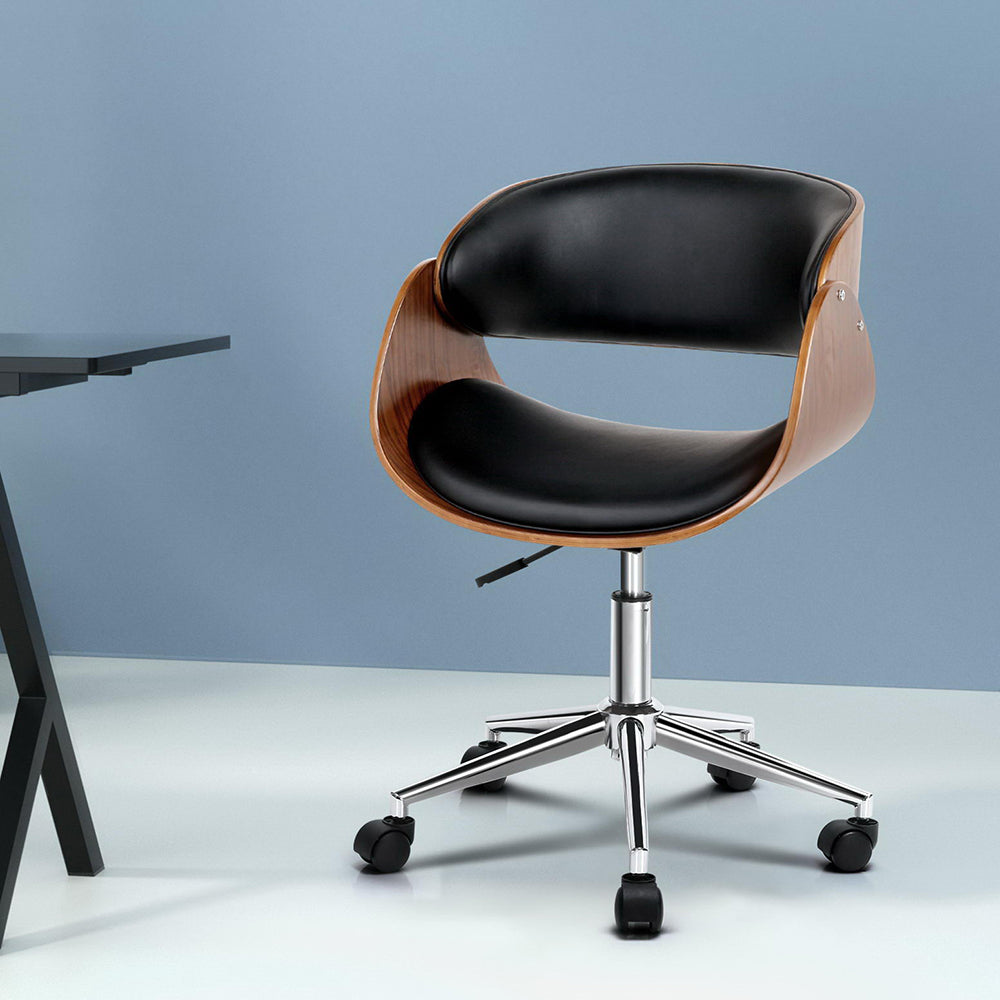 Office & Desk Chairs: Artiss Wooden Office Chair Leather Seat Black