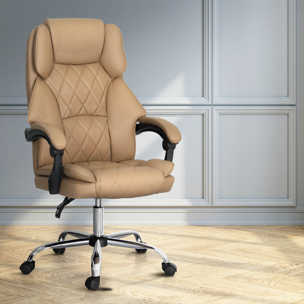 Office & Desk Chairs: Artiss Executive Office Chair Leather Recliner Espresso