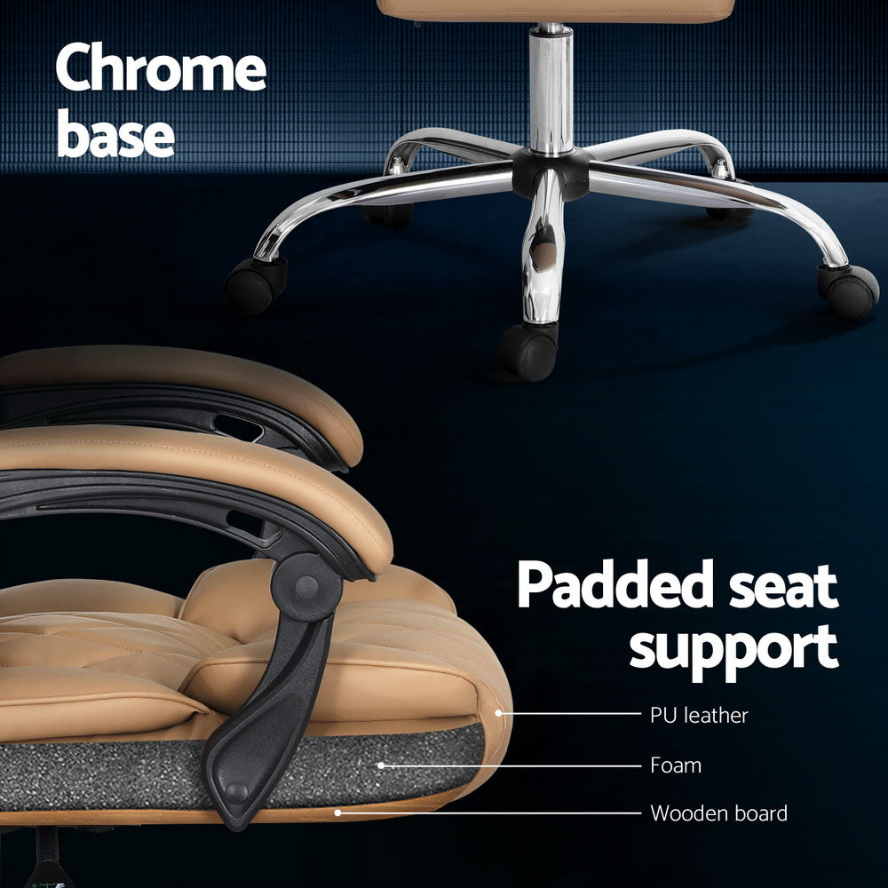 Office & Desk Chairs: Artiss Executive Office Chair Leather Recliner Espresso