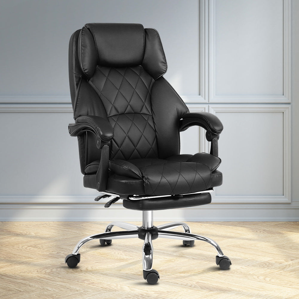 Office & Desk Chairs: Artiss Executive Office Chair Leather Footrest Black