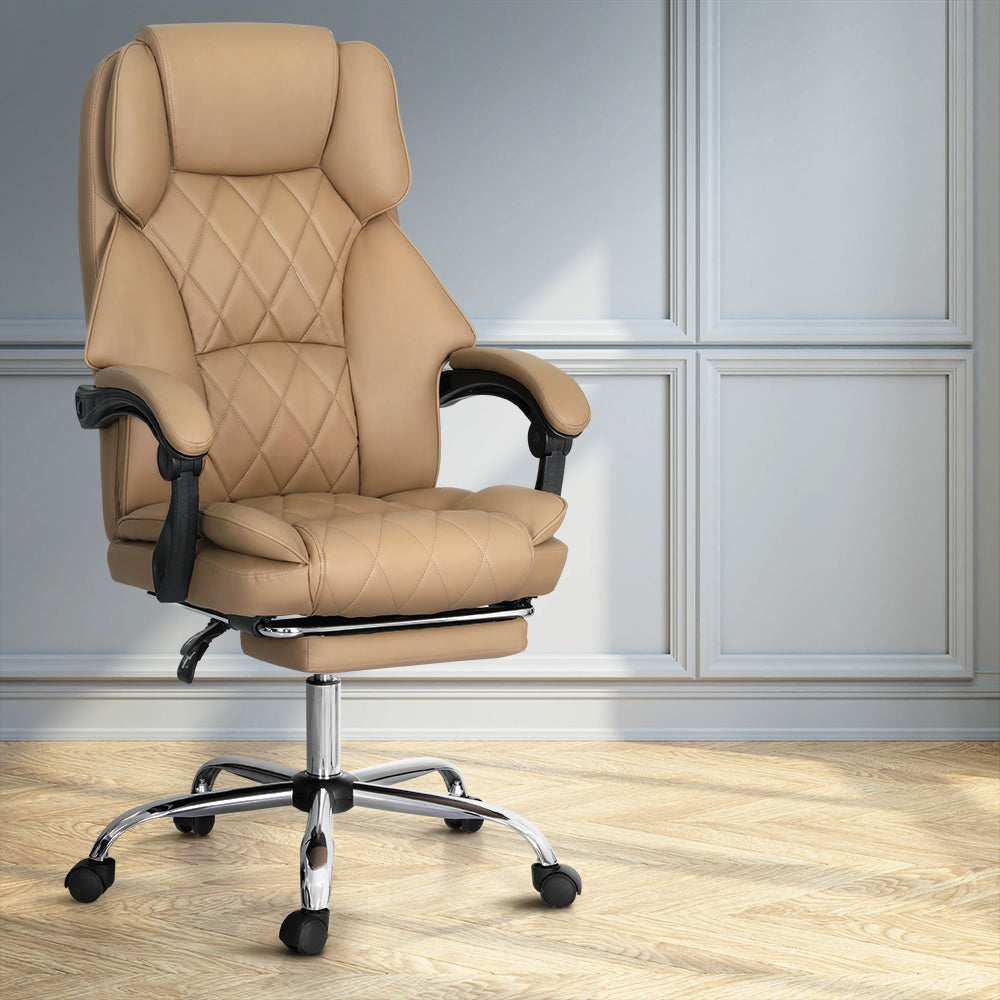 Office & Desk Chairs: Artiss Executive Office Chair Leather Footrest Espresso