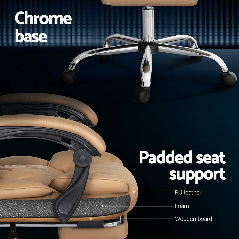 Office & Desk Chairs: Artiss Executive Office Chair Leather Footrest Espresso