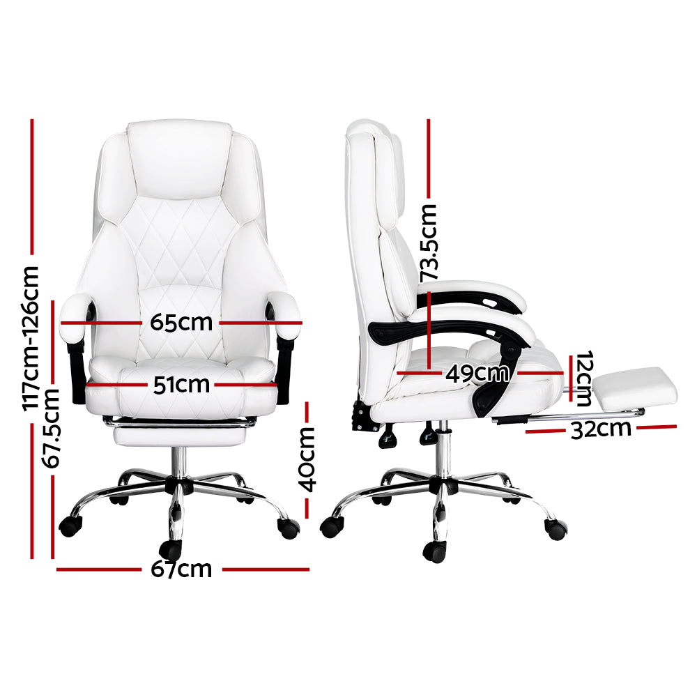 Office & Desk Chairs: Artiss Executive Office Chair Leather Footrest White