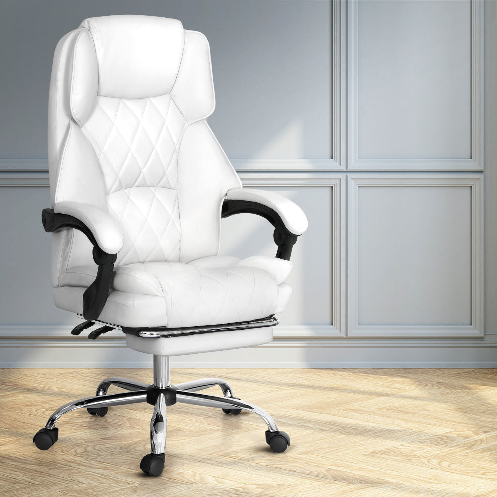 Office & Desk Chairs: Artiss Executive Office Chair Leather Footrest White