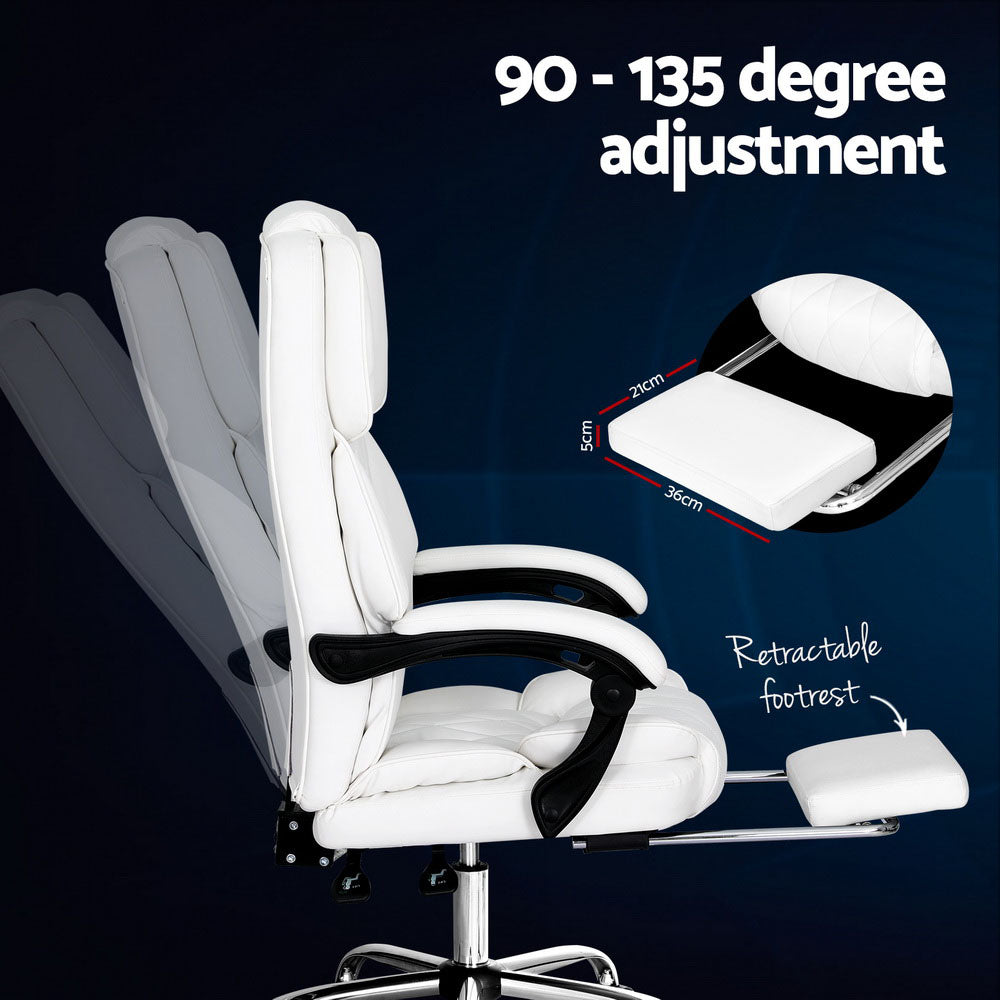 Office & Desk Chairs: Artiss Executive Office Chair Leather Footrest White