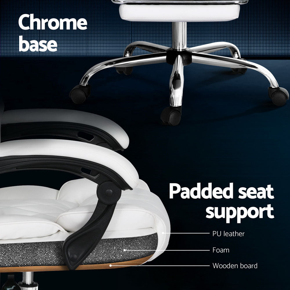 Office & Desk Chairs: Artiss Executive Office Chair Leather Footrest White