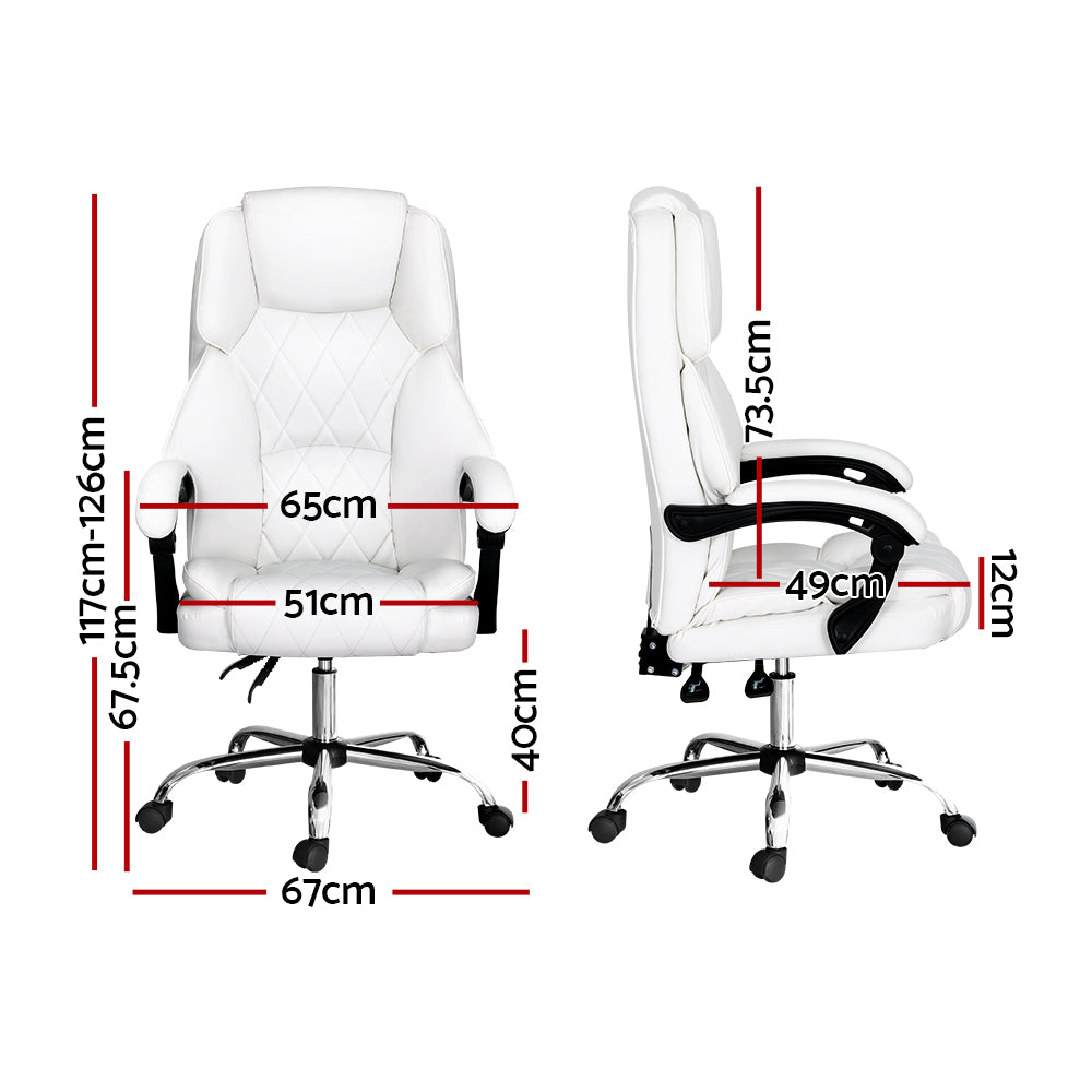 Office & Desk Chairs: Artiss Executive Office Chair Leather Recliner White